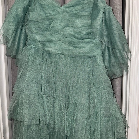 Ruffled Tiered Sage Dress - Picture 8 of 11